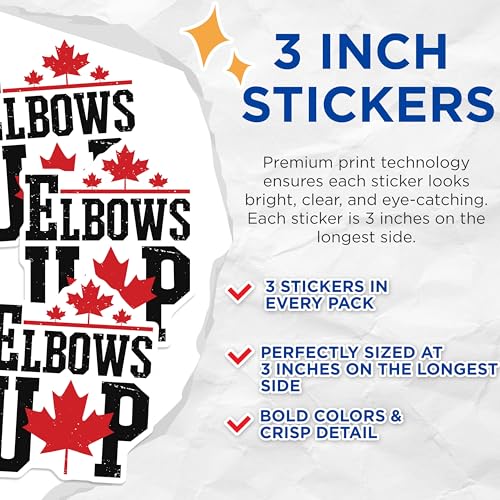 (3 Pack) Elbows Up Decals - Canadian Pride Decal - Laptop Decals - 3 Inches On Longest Side - Easy Peel & Apply - Made in USA - 3MCS8736
