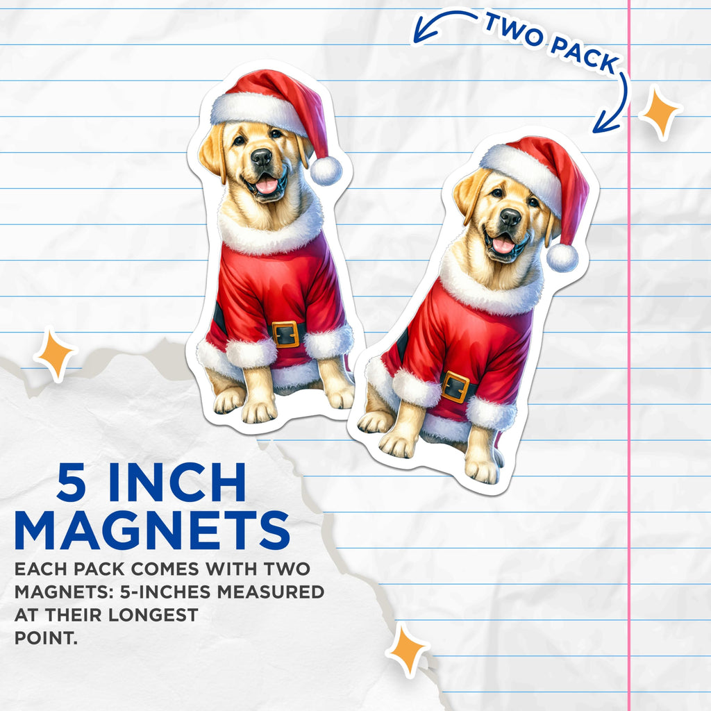 (2 Pack) Christmas Golden Retriever Magnets - Santa Puppy Dog - Holiday Refrigerator Decor for Dog Lovers - 5 Inches On Longest Side - Thick Durable Magnet - Made in USA - MAG30991