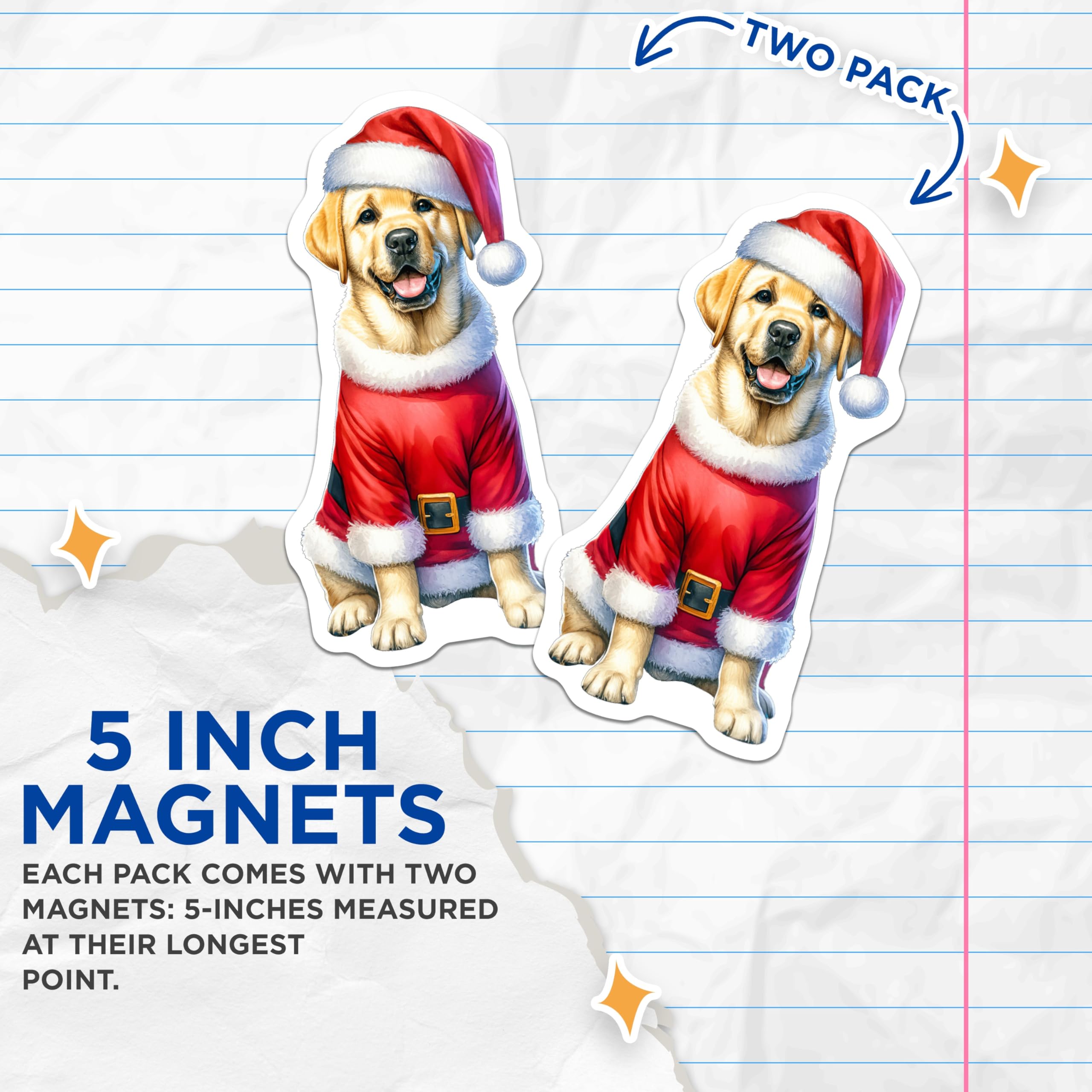(2 Pack) Christmas Golden Retriever Magnets - Santa Puppy Dog - Holiday Refrigerator Decor for Dog Lovers - 5 Inches On Longest Side - Thick Durable Magnet - Made in USA - MAG30991