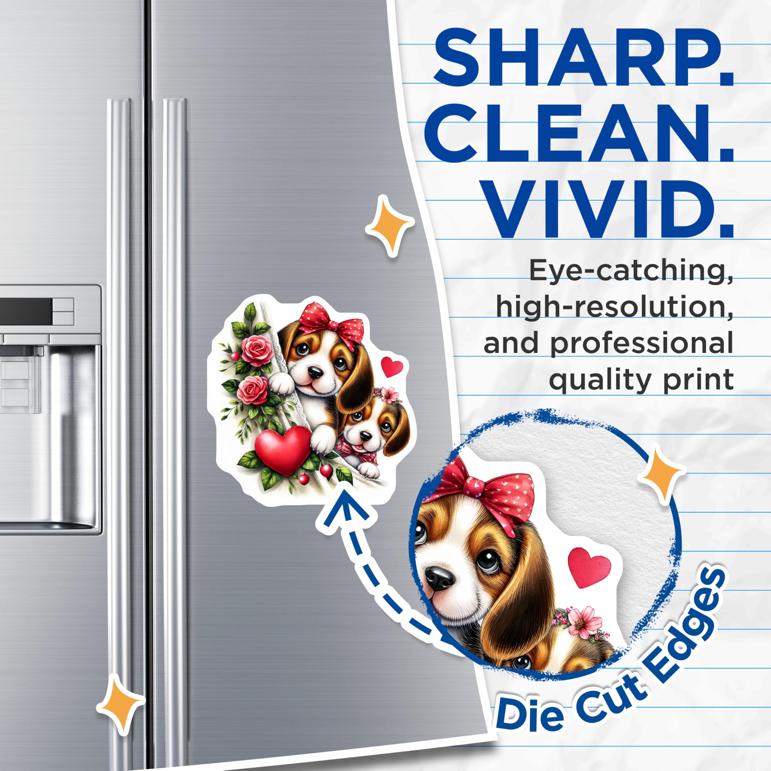 (2 Pack) Beagle Puppy Magnets - Cute Dog Illustration - Floral and Hearts Magnets - 5" On Longest Side - Premium Magnet - for Cars, Refrigerators, Toolboxes, Lockers - Made in USA - MAG14152