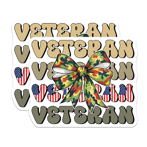 (2 Pack) Veteran Stickers - Military Support - Camouflage Bow - 5" On Longest Side - Sticks to Smooth Flat Surfaces - Made in USA - BMCS8366