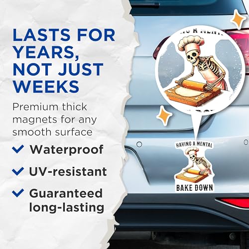 (2 Pack) Skeleton Baking Magnet - Funny Kitchen Decor - Bakery Humor - 5" On Longest Side - Sticks to Smooth Flat Surfaces - Made in USA - MAG9772