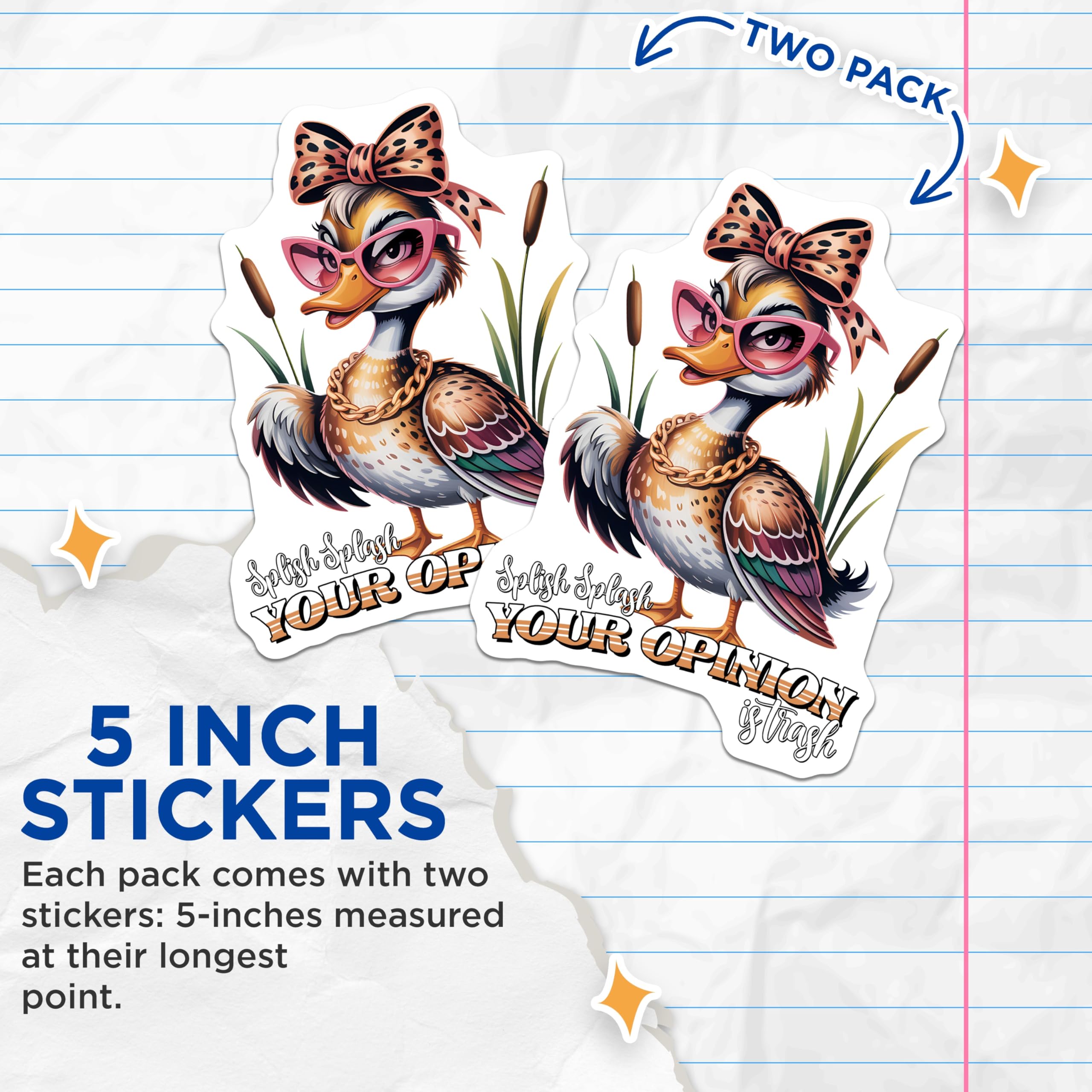 (2 Pack) Duck with Sunglasses Stickers - Sassy Duck - Funny Quote Stickers- 5" On Longest Side - Sticks to Smooth Flat Surfaces - Made in USA - BMCS16374