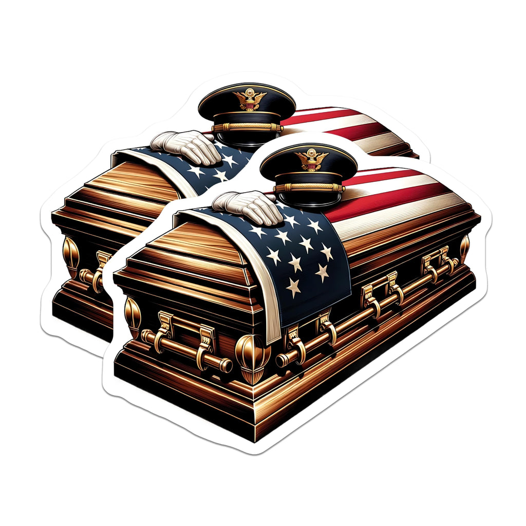 (2 Pack) American Flag Casket Magnets - Military Funeral Theme - Patriotic Decor for Fridge - 5" On Longest Side - Premium Magnet - for Cars, Refrigerators, Toolboxes, Lockers - Made in USA - MAG14120
