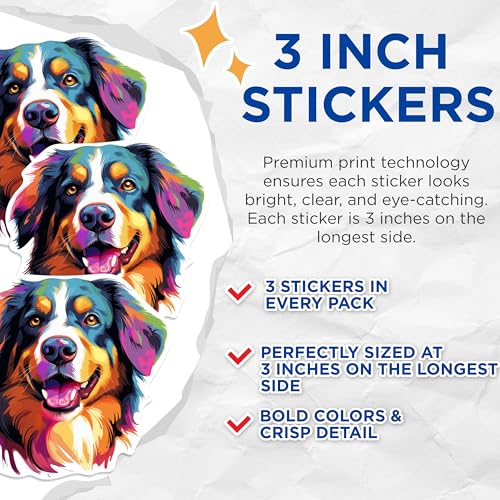 (3 Pack) Bernese Mountain Dog Decals - Colorful Dog Decal - Pet Decal - 3 Inches On Longest Side - Easy Peel & Apply - Made in USA - 3MCS0651