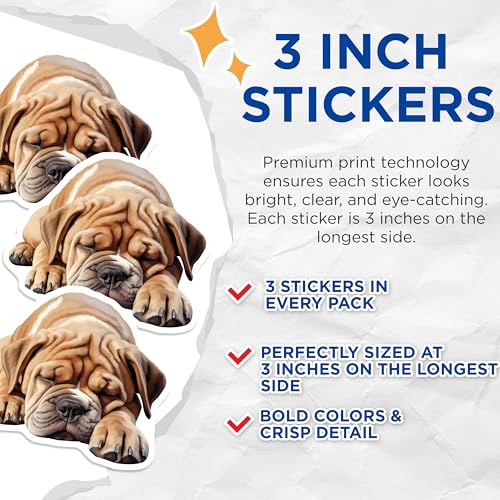(3 Pack) Sleeping Bulldog Decals - Bulldog Lover - Laptop Decals - 3 Inches On Longest Side - Easy Peel & Apply - Made in USA - 3MCS8656