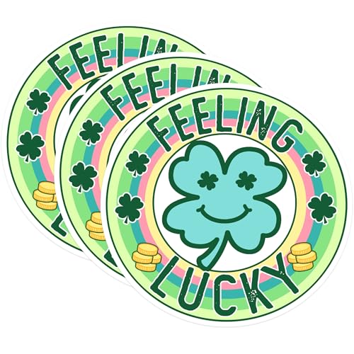 (3 Pack) Feeling Lucky Decals - Clover Stickers - St Patricks Day Decals - 3 Inches On Longest Side - Easy Peel & Apply - Made in USA - 3MCS1339