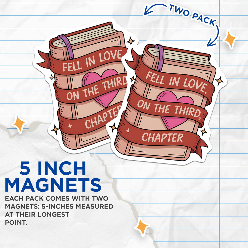 (2 Pack) Romance Book Magnets - Love Story Reading Decor - Literary Enthusiast - Third Chapter Love Quotes - 5 Inches On Longest Side - Thick Durable Magnet - Made in USA - MAG21462