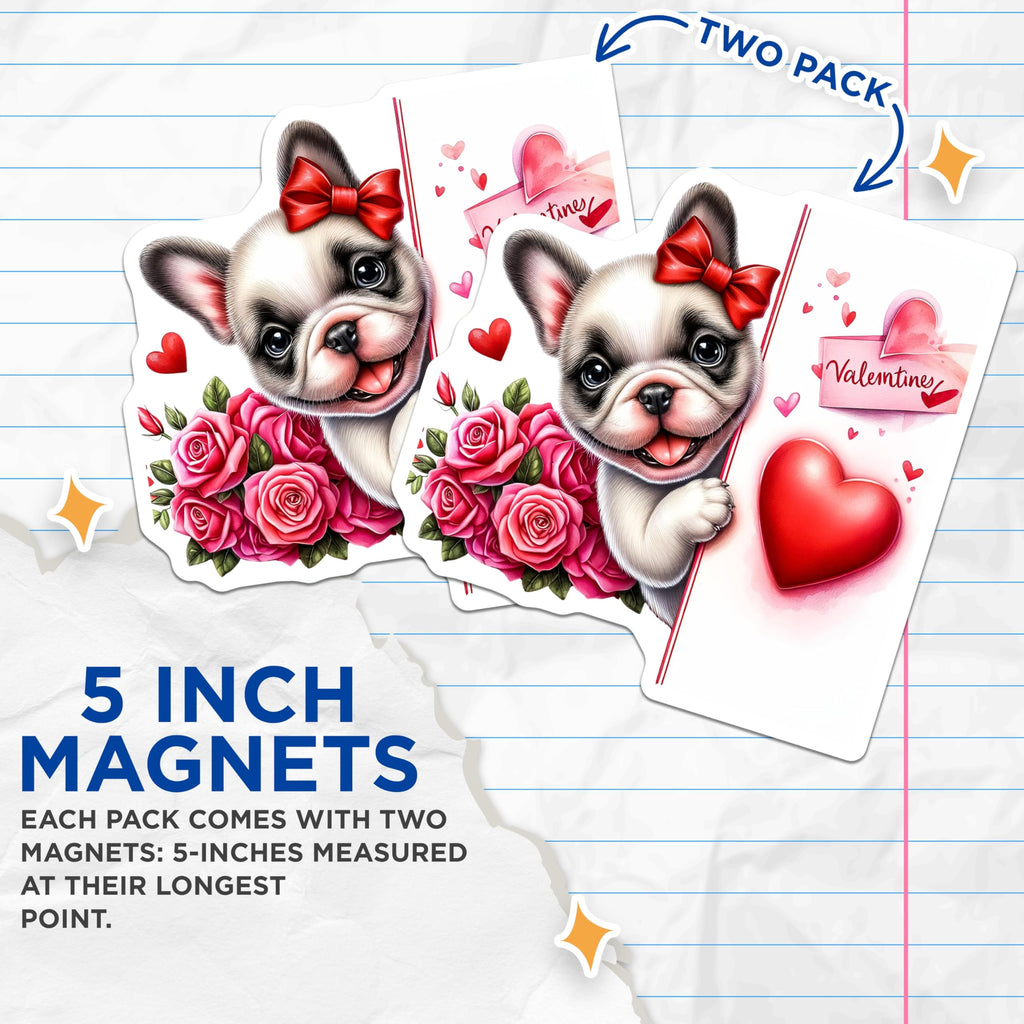 (2 Pack) French Bulldog Magnets - Valentines Dog Decor - Cute Puppy Heart Magnets - 5" On Longest Side - Premium Magnet - for Cars, Refrigerators, Toolboxes, Lockers - Made in USA - MAG14601