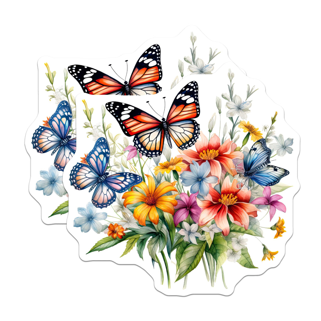 (2 Pack) Butterfly Floral Magnets - Botanical Home Decor - Spring Flower Bouquet Art - 5" On Longest Side - Premium Magnet - for Cars, Refrigerators, Toolboxes, Lockers - Made in USA - MAG14466