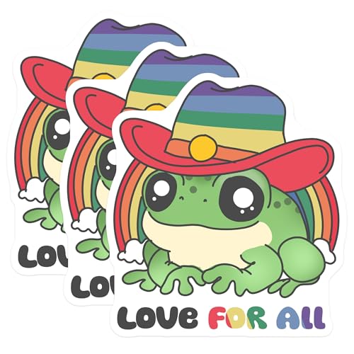 (3 Pack) Frog Laptop Decals - Rainbow Cowboy Hat Stickers - Love for All Decal- 3 Inches On Longest Side - Easy Peel & Apply - Made in USA - 3MCS5964