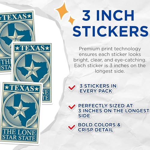 (3 Pack) Texas Decals - Lone Star State - Laptop Decal- 3 Inches On Longest Side - Easy Peel & Apply - Made in USA - 3MCS5024
