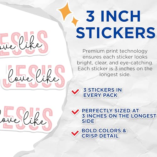 (3 Pack) Love Like Jesus Decals - Christian Stickers - Inspirational Decal- 3 Inches On Longest Side - Easy Peel & Apply - Made in USA - 3MCS5266