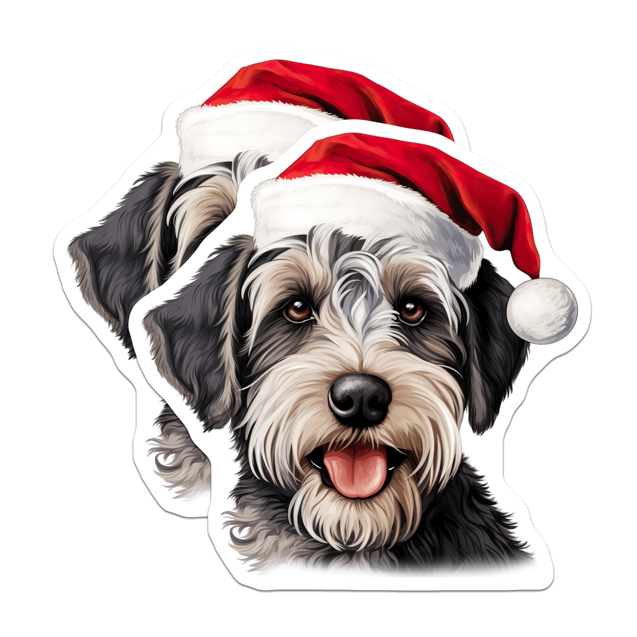 (2 Pack) Christmas Schnauzer Magnets - Santa Dog Holiday Decor - Festive Pet Refrigerator Art - 5 Inches On Longest Side - Thick Durable Magnet - Made in USA - MAG23428