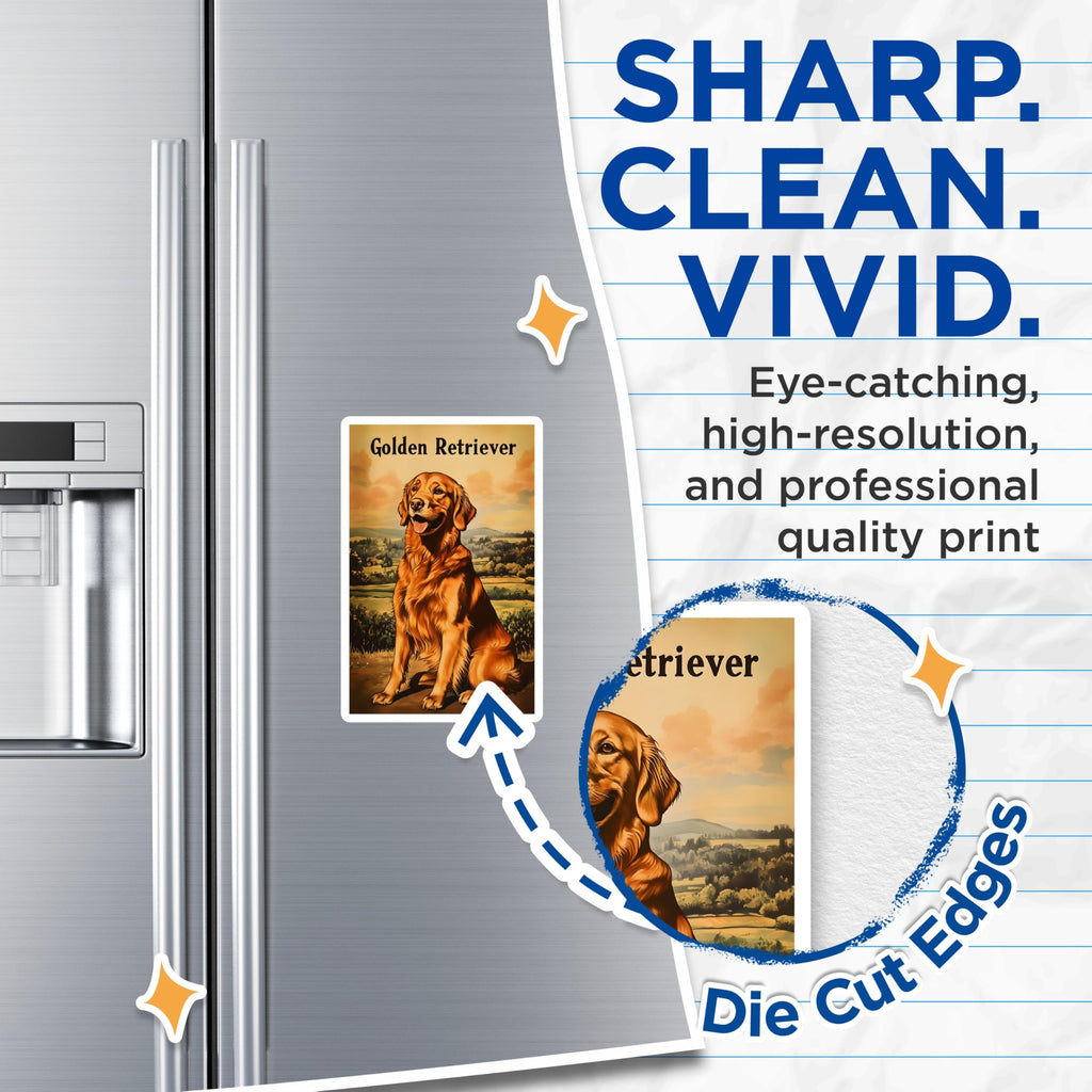 (2 Pack) Golden Retriever Magnets - Dog Breed Art - Pet Lover Home Decor - 5 Inches On Longest Side - Thick Durable Magnet - Made in USA - MAG21673
