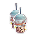 (2 Pack) Boba Tea Stickers - Let's Get Popping - Cute Bubble Tea - Kawaii Drink - Fun ''' ''' - 5" On Longest Side - Sticks to Smooth Flat Surfaces - Made in USA - BMCS7752