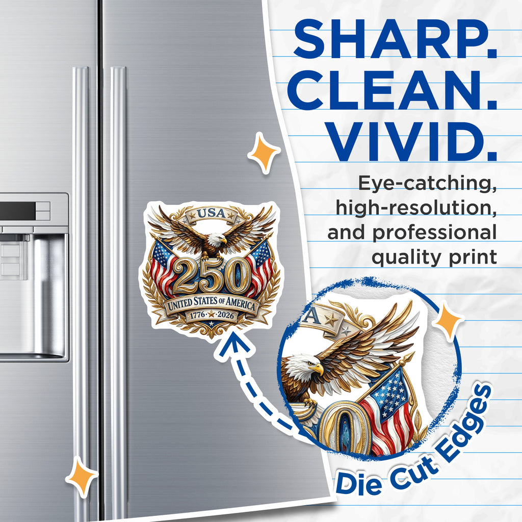 (2 Pack) USA 250th Anniversary Magnets - American Eagle Decor - Patriotic Commemorative - 1776 2026 US History - 5 Inches On Longest Side - Thick Durable Magnet - Made in USA - MAG38570