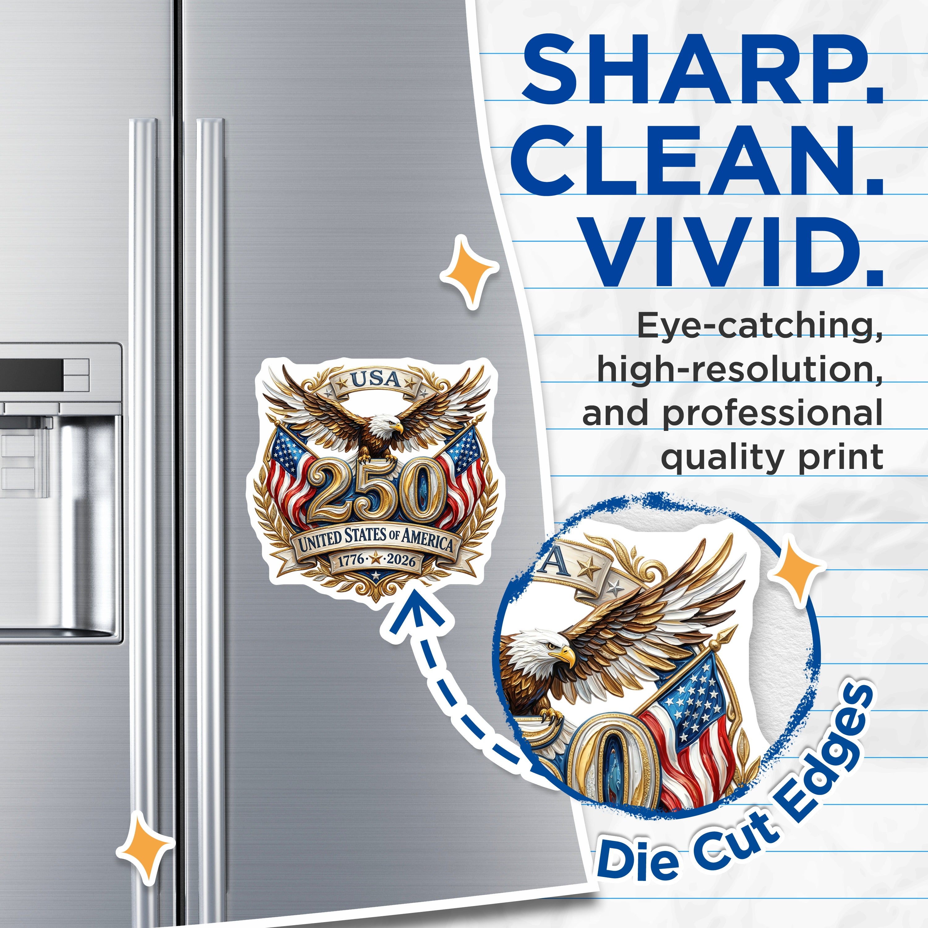 (2 Pack) USA 250th Anniversary Magnets - American Eagle Decor - Patriotic Commemorative - 1776 2026 US History - 5 Inches On Longest Side - Thick Durable Magnet - Made in USA - MAG38570