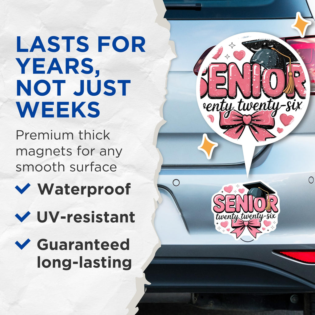 (2 Pack) Senior 2026 Magnets - Class of Twenty Twenty Six Graduate Decor - High School College Commemoration Keepsake - 5 Inches On Longest Side - Thick Durable Magnet - Made in USA - MAG22486
