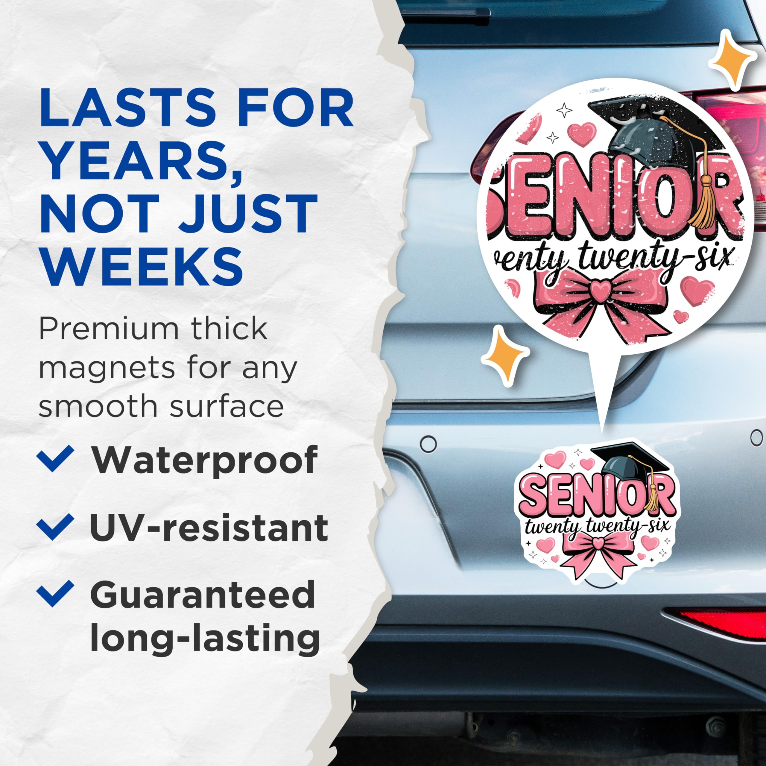 (2 Pack) Senior 2026 Magnets - Class of Twenty Twenty Six Graduate Decor - High School College Commemoration Keepsake - 5 Inches On Longest Side - Thick Durable Magnet - Made in USA - MAG22486