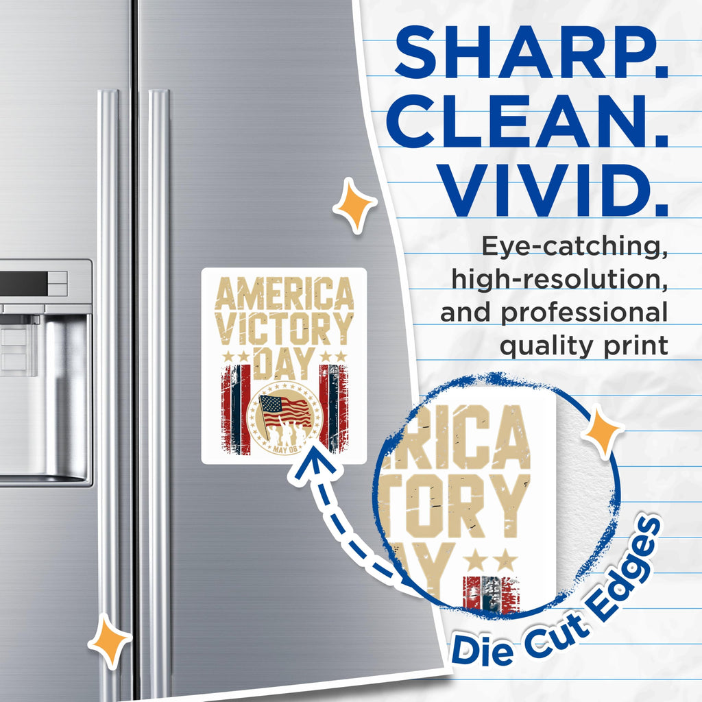 (2 Pack) America Victory Day Magnets - May 08 Commemorative - Patriotic US Flag Decor - 5 Inches On Longest Side - Thick Durable Magnet - Made in USA - MAG30191