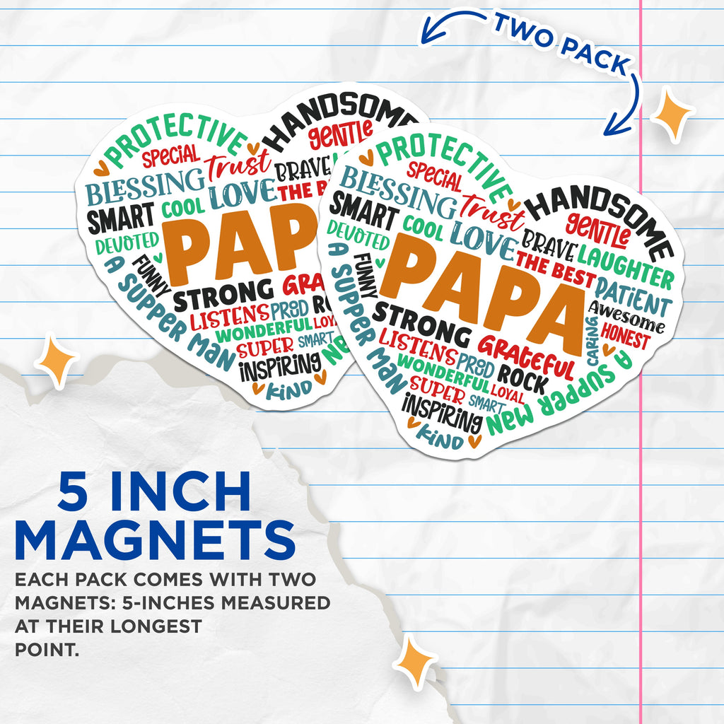 (2 Pack) Papa Definition Magnets - Father's Day Grandfather Birthday - Thoughtful Dad Appreciation Decor - 5 Inches On Longest Side - Thick Durable Magnet - Made in USA - MAG37822