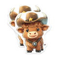 (2 Pack) Cute Highland Cow Magnets - Cowboy Sheriff Animal Decor - Farmhouse Refrigerator Locker Art - 5 Inches On Longest Side - Thick Durable Magnet - Made in USA - MAG39449