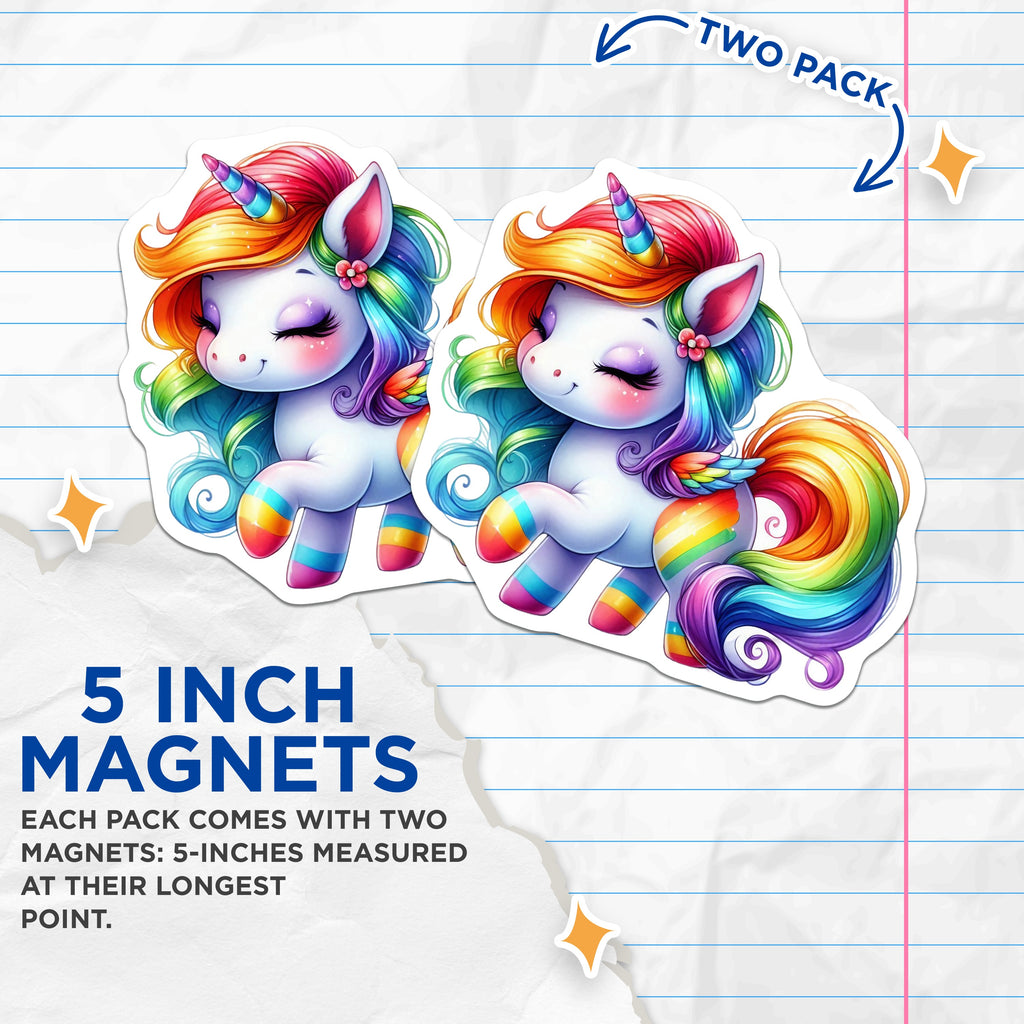 (2 Pack) Rainbow Unicorn Magnets - Cute Kawaii Fantasy Decor - Magical Kids Room Locker Fridge Decor - 5 Inches On Longest Side - Thick Durable Magnet - Made in USA - MAG36005