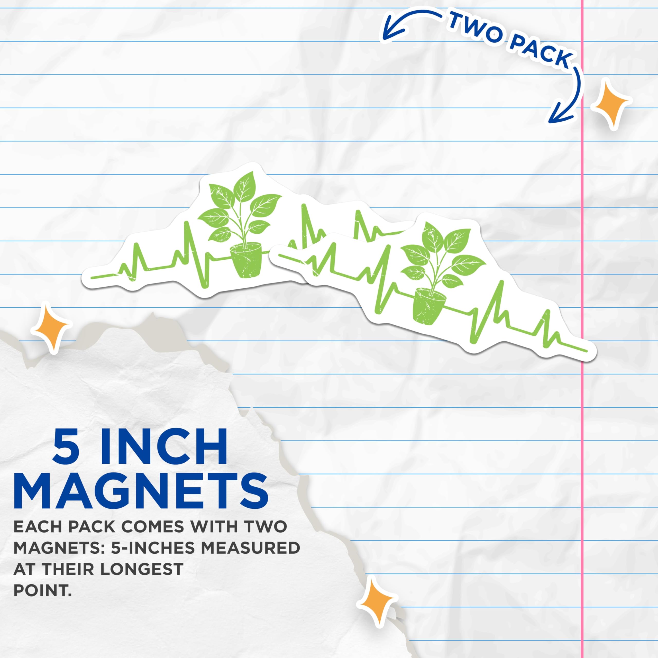 (2 Pack) Plant Heartbeat Magnets - Greenery Vitality Decor - Nature Lover Fridge Magnets - 5 Inches On Longest Side - Thick Durable Magnet - Made in USA - MAG21602