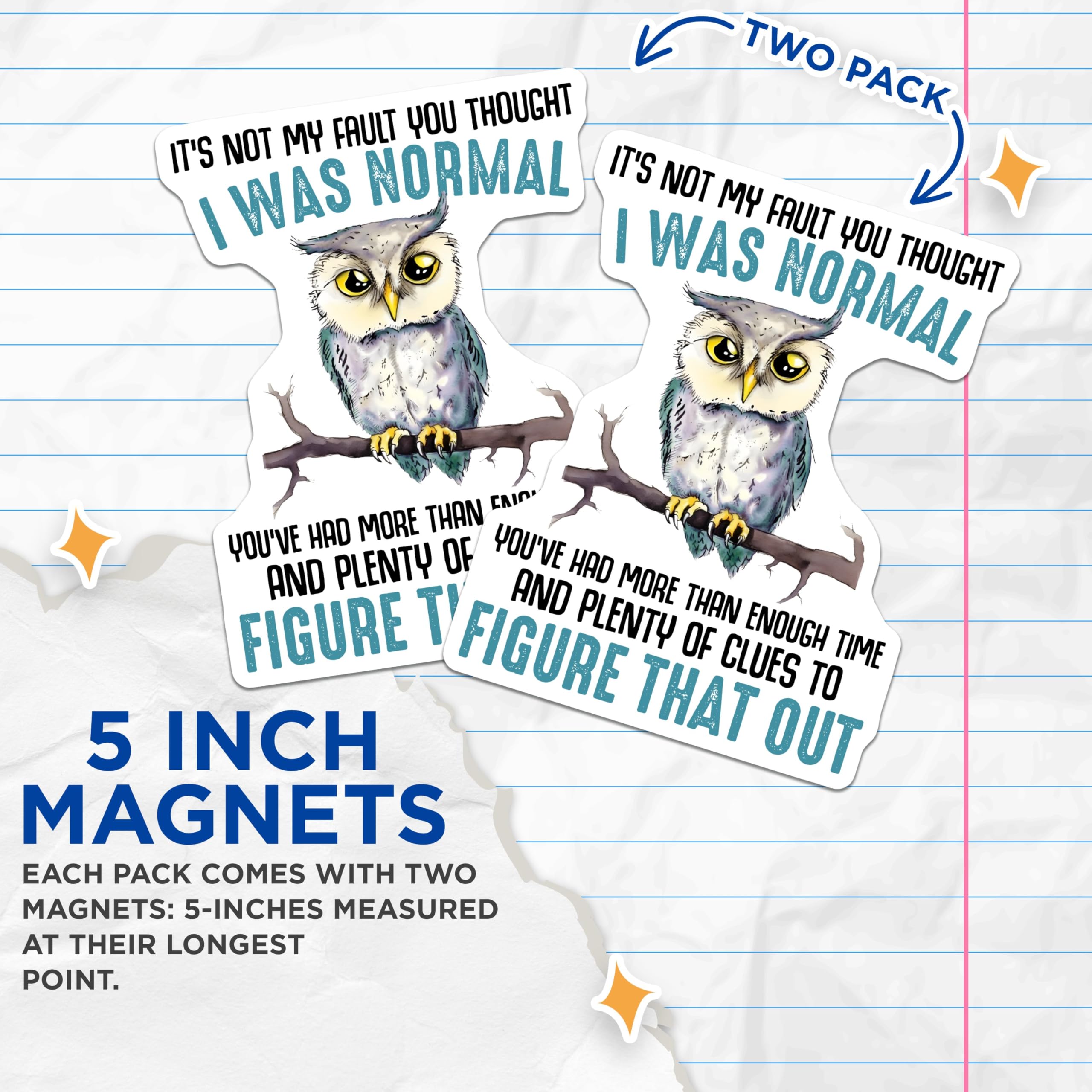 (2 Pack) Funny Owl Phrase Magnets - Cute Owl Pun - 5" On Longest Side - for Cars, Fridges, Toolboxes - Made in USA - MAG7739