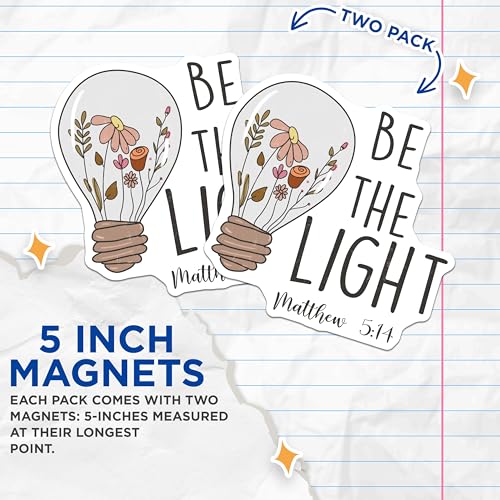 (2 Pack) Be The Light Magnets - Decor Magnets - Inspirational Magnets - Bible Verse Magnets - 5" On Longest Side - for Cars, Fridges, Toolboxes - Made in USA - MAG7051