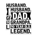 (2 Pack) Husband Dad Grandpa Stickers - 90 Year Old Legend - Retro Family Stickers - 5" On Longest Side - Sticks to Smooth Flat Surfaces - Made in USA - BMCS6158