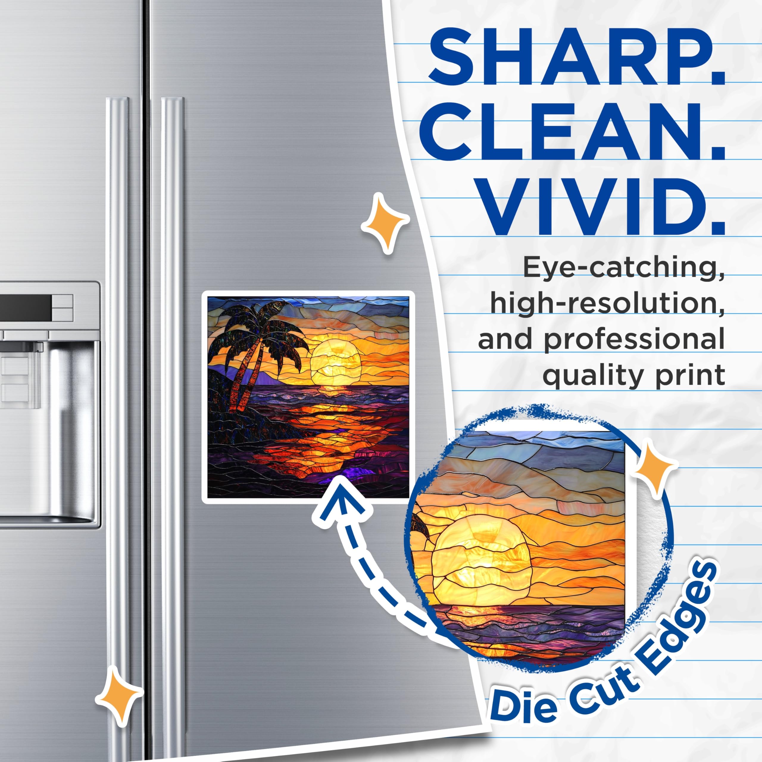 (2 Pack) Stained Glass Tropical Sunset Magnets - Palm Tree Ocean Scene - Beach Home Refrigerator Decor - 5 Inches On Longest Side - Thick Durable Magnet - Made in USA - MAG28145