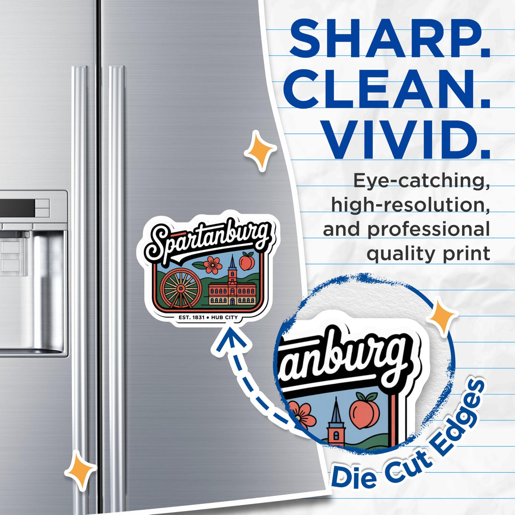 (2 Pack) Spartanburg South Carolina Magnets - SC Travel Souvenir - Hub City Fridge Magnets - 5" On Longest Side - Premium Magnet - for Cars, Refrigerators, Toolboxes, Lockers - Made in USA - MAG17147