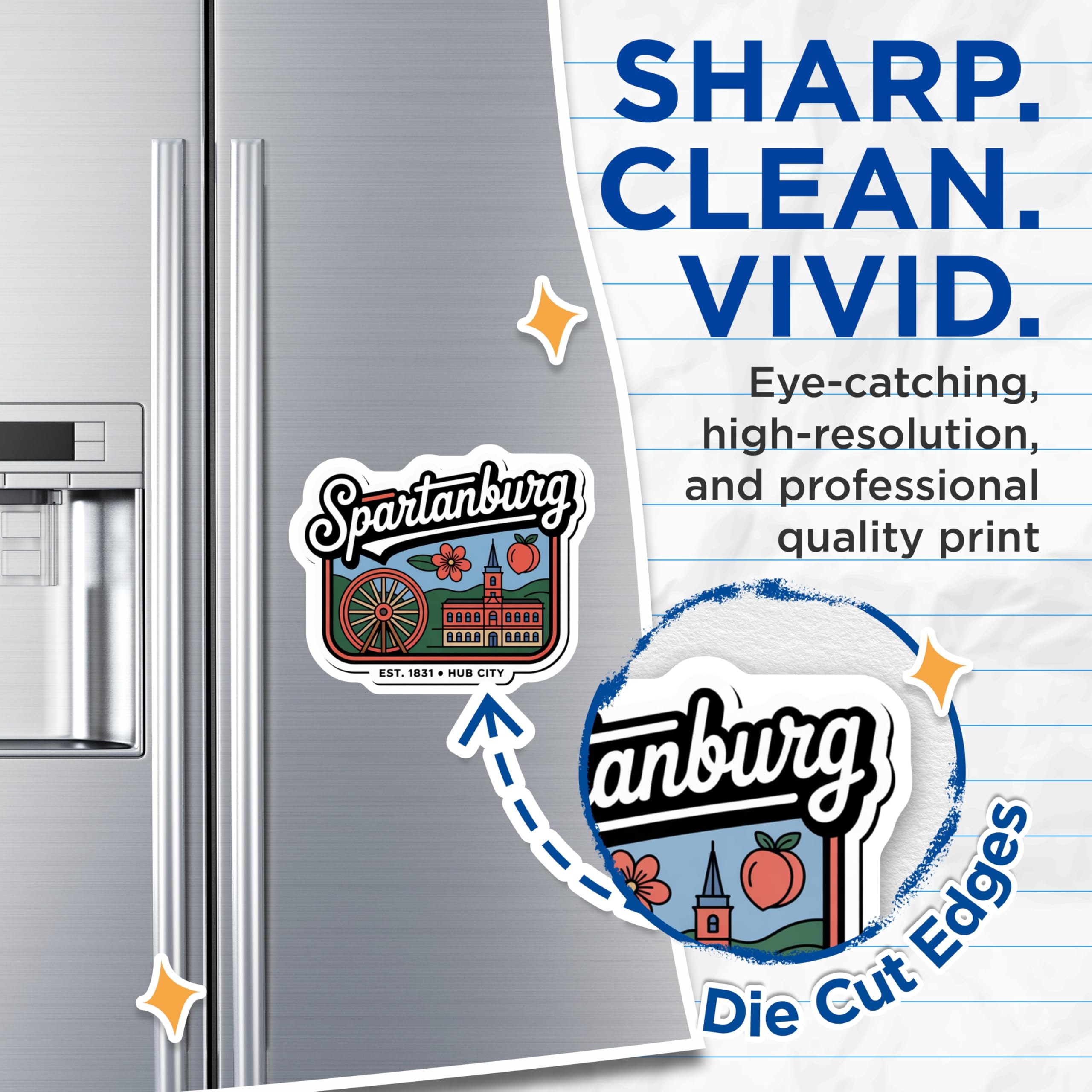 (2 Pack) Spartanburg South Carolina Magnets - SC Travel Souvenir - Hub City Fridge Magnets - 5" On Longest Side - Premium Magnet - for Cars, Refrigerators, Toolboxes, Lockers - Made in USA - MAG17147
