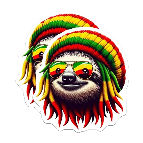 (2 Pack) Sloth Magnets - Funny Sloth Face with Sunglasses - Rasta Sloth Magnets for Home or Office - 5" On Longest Side - for Cars, Fridges, Toolboxes - Made in USA - MAG4386