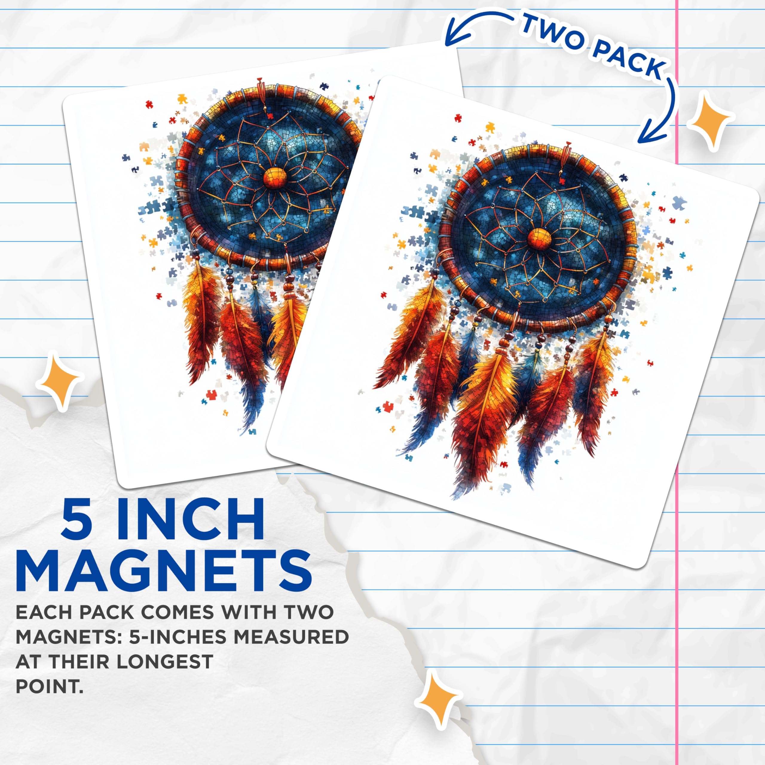 (2 Pack) Dreamcatcher Magnets - Bohemian Puzzle Art Decor - Spiritual Home Accent Refrigerator Magnets - 5 Inches On Longest Side - Thick Durable Magnet - Made in USA - MAG26053