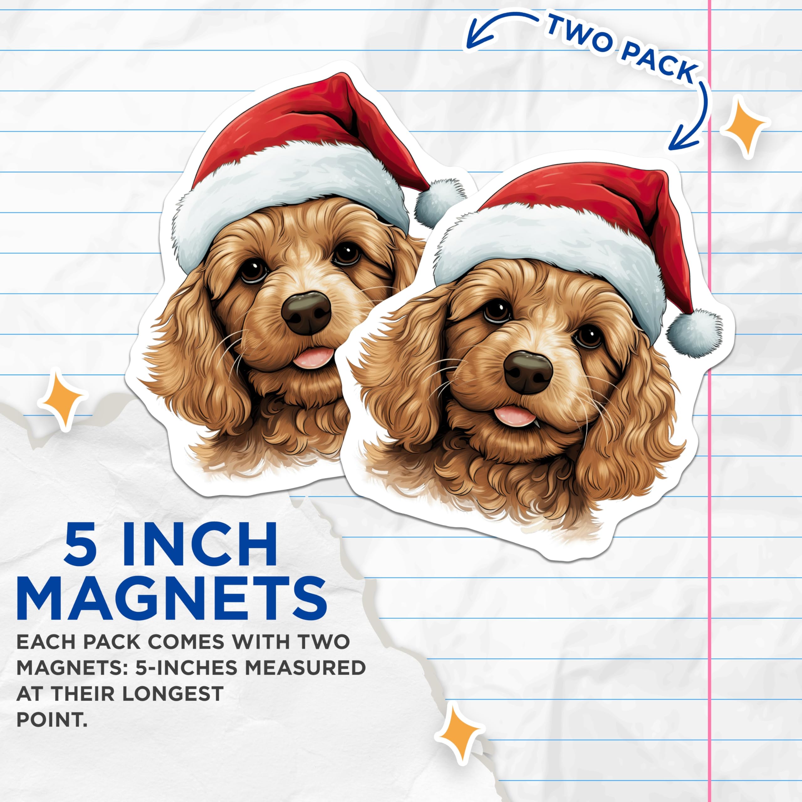(2 Pack) Christmas Dog Magnets - Santa Hat Puppy Decor - Cocker Spaniel Cockapoo - Holiday Refrigerator Decor - 5 Inches On Longest Side - Thick Durable Magnet - Made in USA - MAG25160
