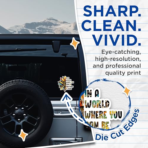 (2 Packs) In A World Where You Can Be Anything Be Kind Stickers - Positive Inspiring Motivating Decals - 5" On Longest Side - Premium Vinyl - Sticks To Any Smooth Flat Surface - Made In USA - BMCS2505