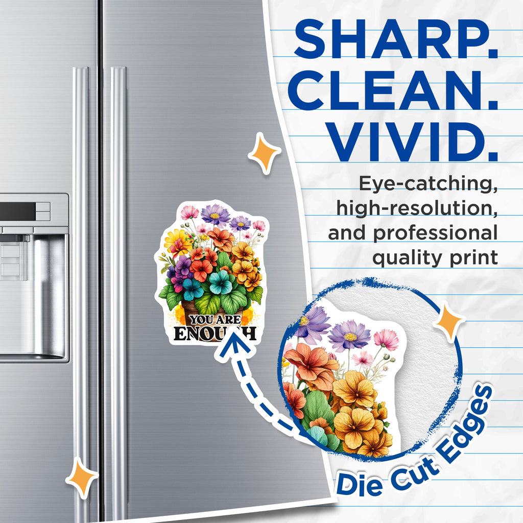 (2 Pack) You are Enough Magnets - Floral Affirmation - Positive Quote Refrigerator Decor - 5 Inches On Longest Side - Thick Durable Magnet - Made in USA - MAG39737