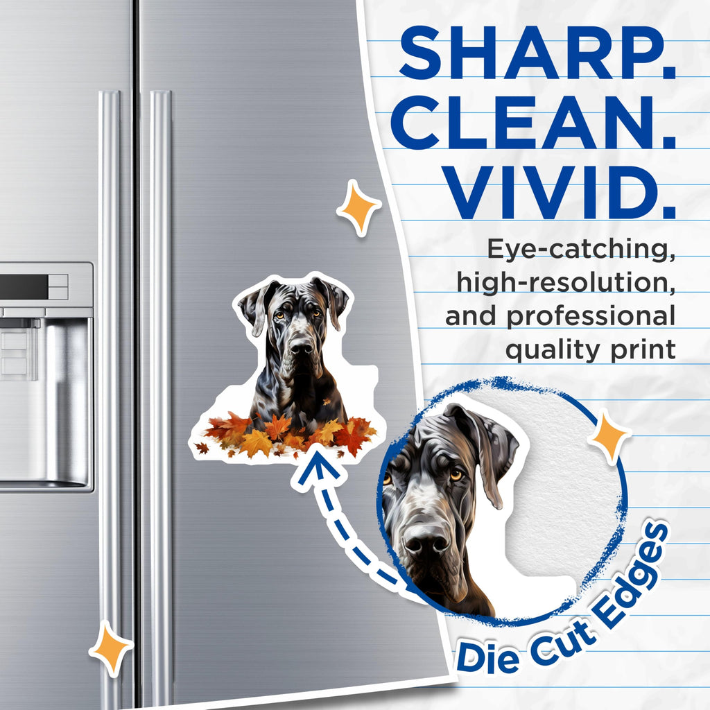 (2 Pack) Great Dane Dog Magnets - Autumn Leaves Refrigerator - Fall Pet Lover Decor for Dog Owners - 5 Inches On Longest Side - Thick Durable Magnet - Made in USA - MAG26653
