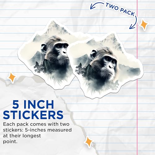 (2 Pack) Animal Mountain Stickers - Wildlife Art - Nature Landscape Sticker - Gorilla Mountain Scene - 5" On Longest Side - Sticks to Smooth Flat Surfaces - Made in USA - BMCS3798