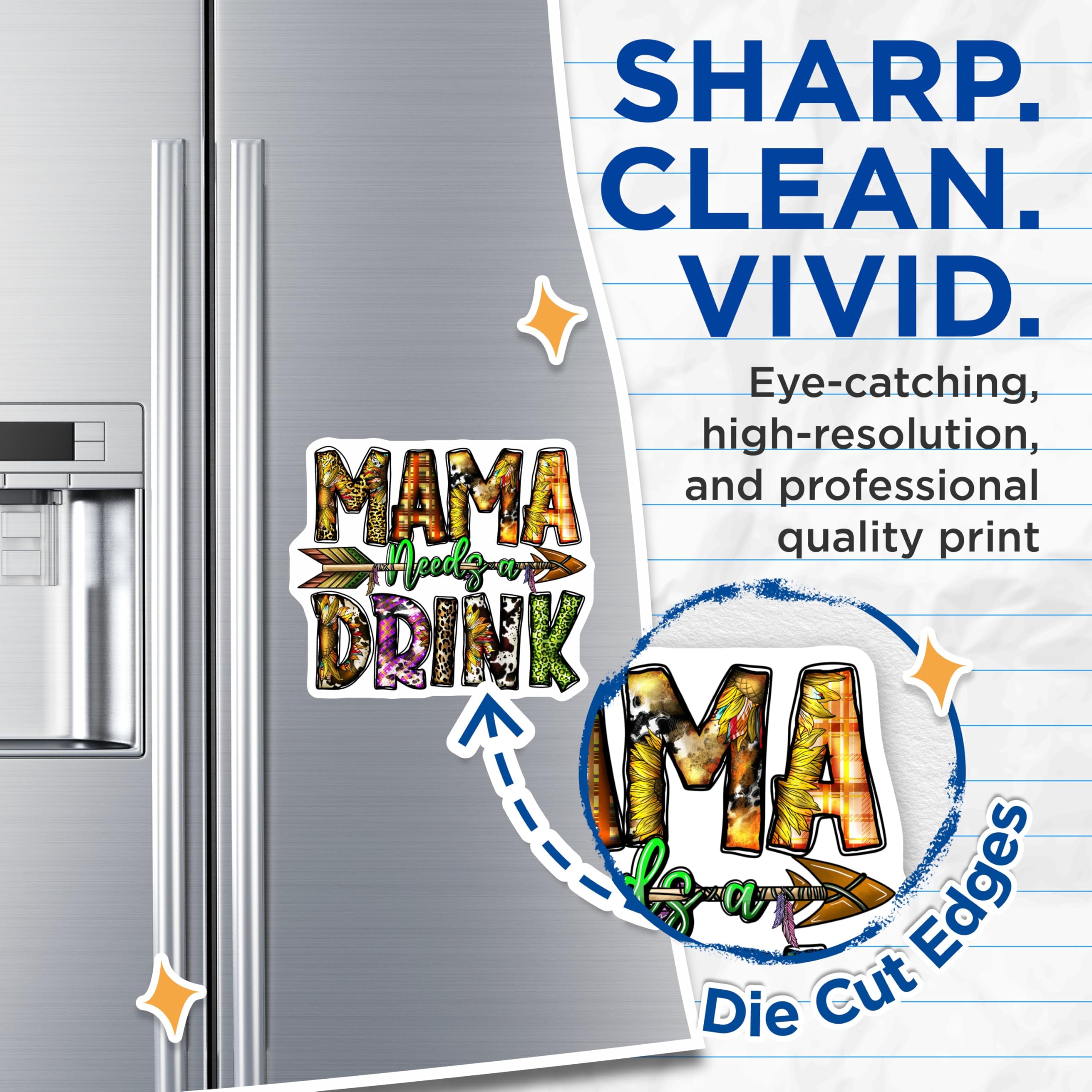(2 Pack) Mama Needs A Drink Magnets - Funny Mom Life Sunflower - Leopard Cow Print Kitchen Decor - Refrigerator Accent - 5 Inches On Longest Side - Thick Durable Magnet - Made in USA - MAG30211
