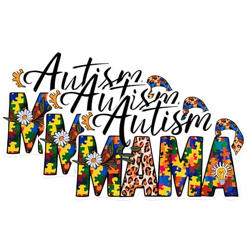 (3 Pack) Autism Mama Decals - Puzzle Piece Decal - Autism Awareness Laptop Decal - 3 Inches On Longest Side - Easy Peel & Apply - Made in USA - 3MCS0952
