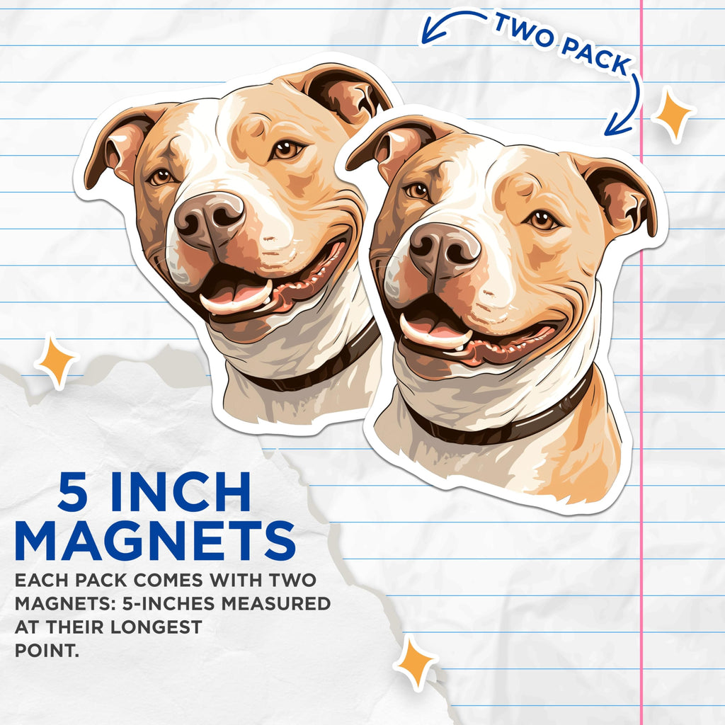 (2 Pack) Pitbull Magnets - Smiling Dog Fridge Decor - Pitbull Mama Gift - Animal Lover Kennel Accessories - 5 Inches On Longest Side - Thick Durable Magnet - Made in USA - MAG29587