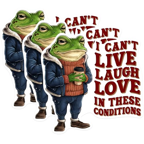 (3 Pack) Frog Decals - Funny Frog - Live Laugh Love Decals - 3 Inches On Longest Side - Easy Peel & Apply - Made in USA - 3MCS0947