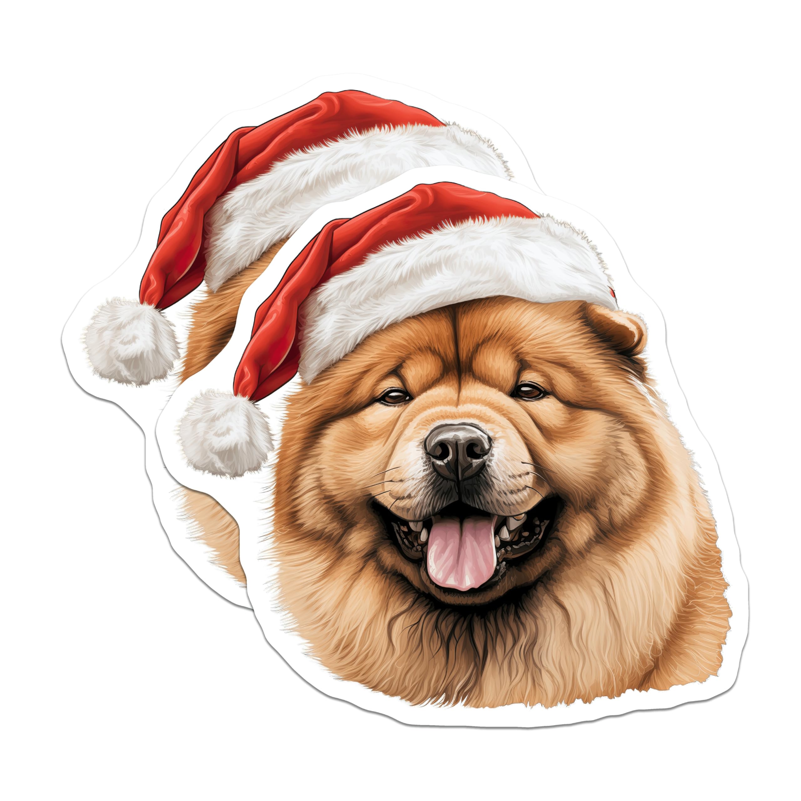 (2 Pack) Chow Chow Christmas Magnets - Santa Hat Dog - Festive Pet Decor for Animal Lovers - 5 Inches On Longest Side - Thick Durable Magnet - Made in USA - MAG29302