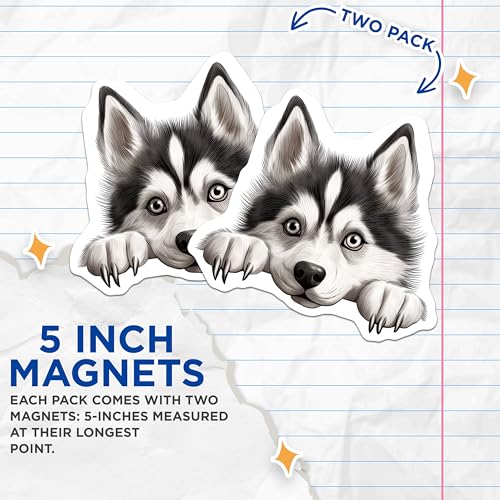 (2 Pack) Cute Husky Art for Fridge Magnet - 5" On Longest Side - Sticks to Smooth Flat Surfaces - Made in USA - MAG10279