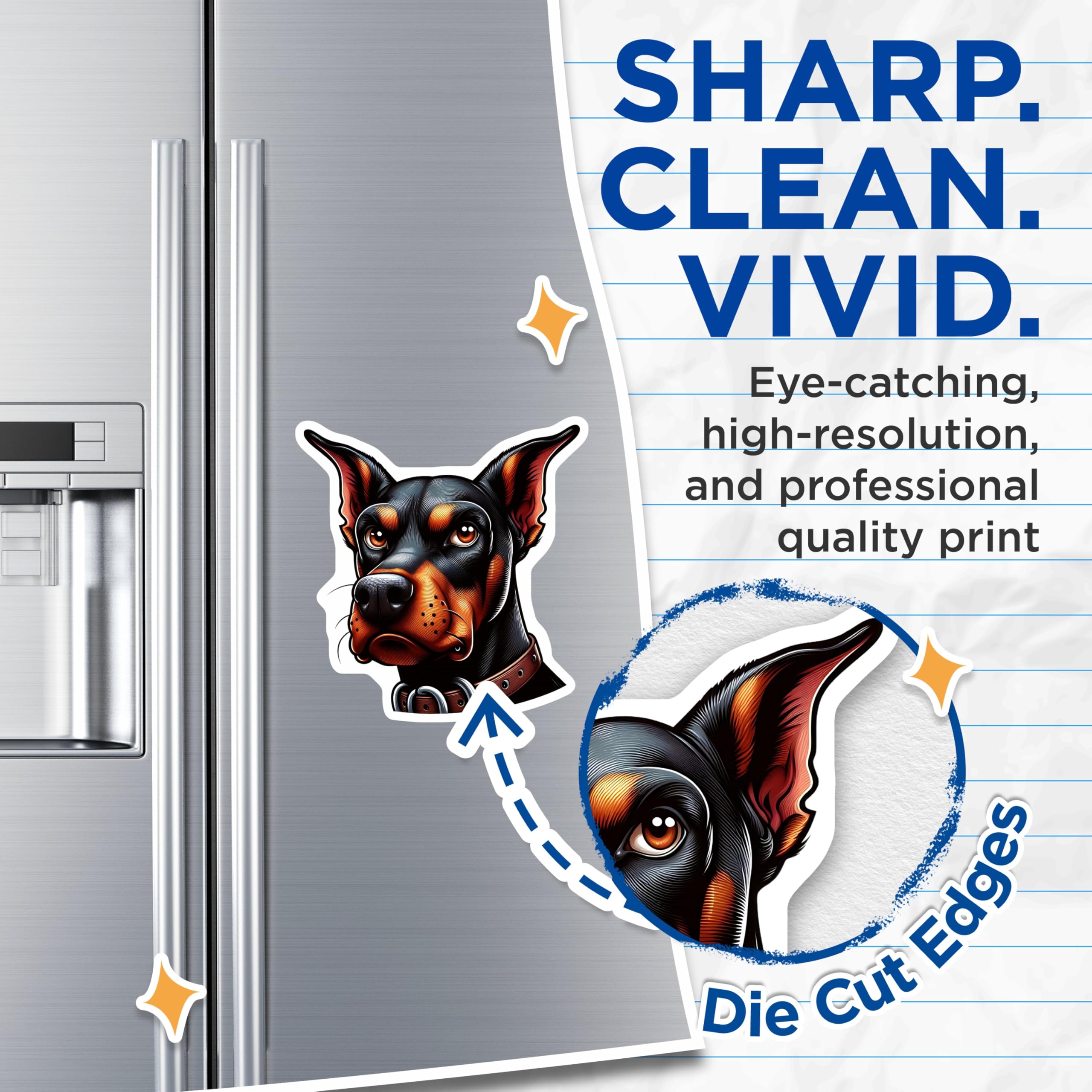 (2 Pack) Doberman Dog Magnets - Canine Art Refrigerator Magnets - Dog Lover Kitchen Decor - 5" On Longest Side - Premium Magnet - for Cars, Refrigerators, Toolboxes, Lockers - Made in USA - MAG14892