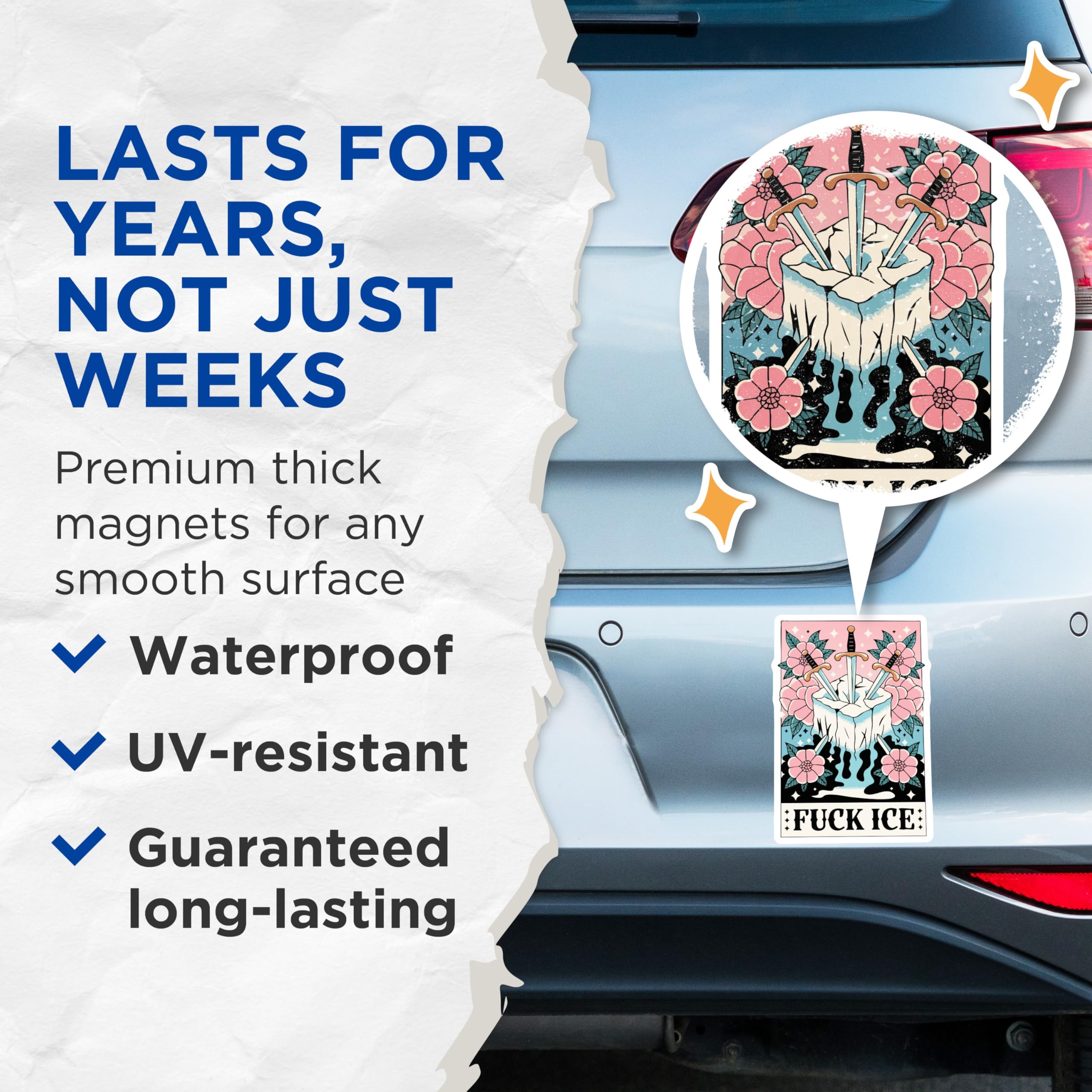 (2 Pack) Fuck ICE Magnets - Edgy Rebellious Statement Decor - Traditional Tattoo Art Kitchen Fridge Locker Display - 5 Inches On Longest Side - Thick Durable Magnet - Made in USA - MAG20671